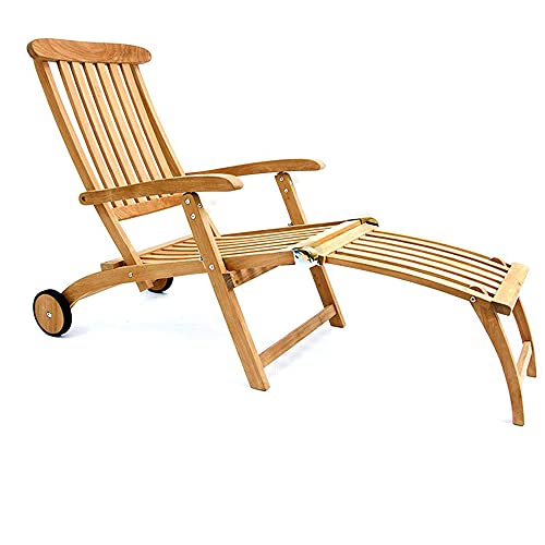 Garland Premium Deckchair Rollen Lehne Verstellbar Teakholz SVLK Zertifiziert Fußablage Klappbar Gartenliege Sonnenliege