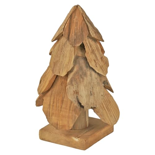 Meubletmoi Deko/Skulptur, kleiner Tannenbaum, Höhe 30 cm, aus Teakholz, handgefertigt – natürlicher und exotischer Stil – Claus