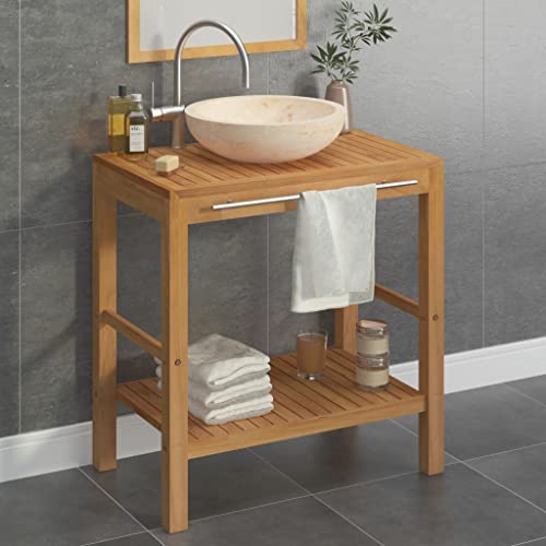 WIFESE Waschtisch Massivholz Teak mit Waschbecken Marmor 40x12 cm Creme Badezimmermöbel Naturstein Waschbecken mit 1 Waschbeckenunterschrank Dekoratives Badezimmer Waschraum Sein Modisch & Elegant