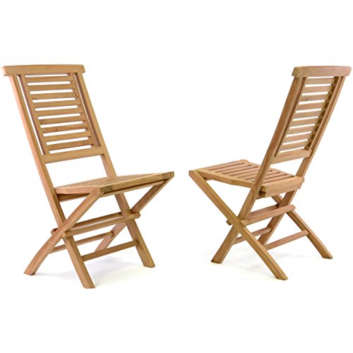 Divero 2er Set Klappstühle Hantown Teak Holz Gartenstuhl massiv verstärkt klappbar 42 x 98 x 43 cm