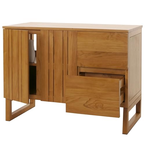 Mendler Teak-Waschbeckenunterschrank HWC-M72, Waschtisch Schrank, hochwertiges B-Grade-Teak (Kernholz, 20-30 Jahre), 82x106x56cm