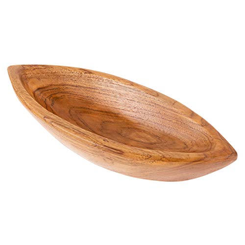 wohnfreuden Teakholz Schale braun oval 30 cm - Tropenholz Schale lasiert Wohnzimmer Holz Deko