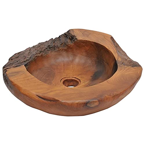 BaraSh Becken Teak Massiv 45 cm Waschbecken Waschschale Waschtisch Waschplatz Aufsatzwaschbecken