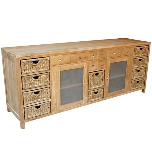 Teako Design Sideboard Vallvik aus Teakholz, 210cm Breit, Wohnzimmer, Langlebiges Teak, Große Stauraum Kommode, Umweltfreundliche Möbel, naturfarben, Pflegeleichte Oberflächen