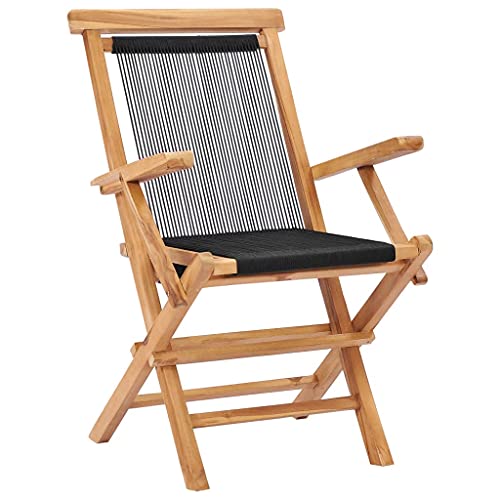 HETFTJN Essstühle Campingstuhl Klein Einfacher Strandstuhl Loungesessel - Klappbare Gartenstühle 2 STK. Massivholz Teak und Seil für Terrassen Outdoor Garden Balcony