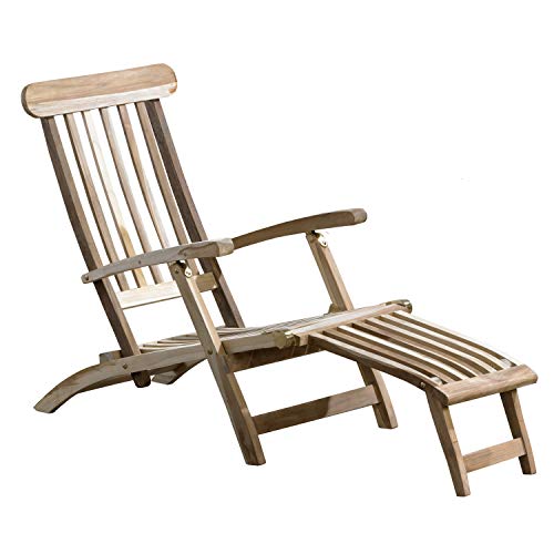 Ambientehome Teakholz Deckchair Liege Gartenliege Sonnenliege massiv