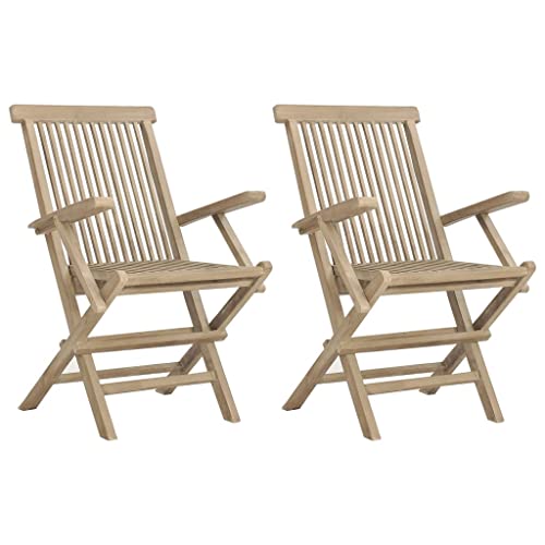 HETFTJN Camping Chair Gartenstühle Set Gartenstuhl Esszimmerstuhl - Gartenstühle 2 STK. Klappbar Grau 56x61x89 cm Massivholz Teak für Outdoor Terrassen Garden Balcony