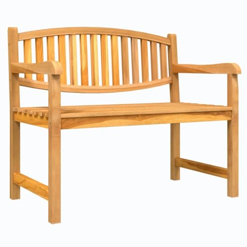 HETFTJN Modern Bank Sitzbank Outdoor Balkon Lounge Klein Kleine Gartenbank - Gartenbank 114x59x87 cm Massivholz Teak für Park Garten Draussen Balkon