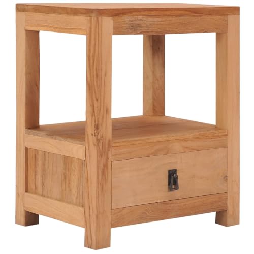 vidaXL Teak Massiv Nachttisch mit 1 Schublade 1 Regal Nachtschrank Nachtkonsole Nachtkommode Schlafzimmer Schrank Kommode 40x30x50cm