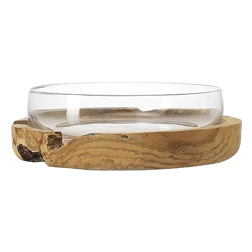 Leonardo - Schale mit Teakholzsockel - Schale 39 mit Teaksockel - Ø: 39 cm - Glas, Teakholz