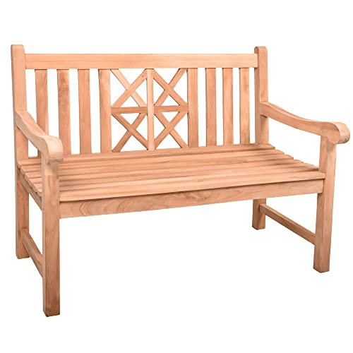 Lomadox Bank aus Teak-Holz 2-er Bank Gartenbank Terassenbank, unbehandelt, B/H/T: ca. 120/92/66 cm