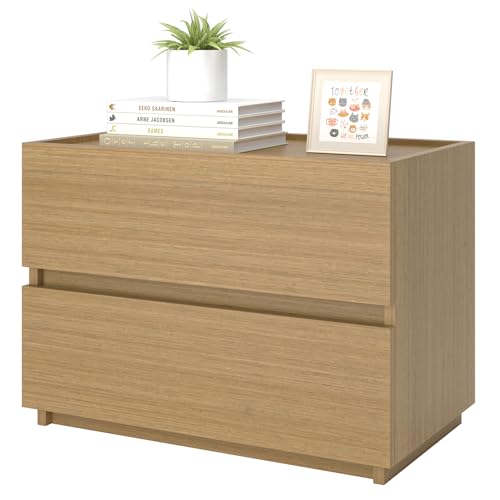 furtble Stapelbare Kommode mit 2 Schubladen, kleine Kommoden für Schrank, Holzschrank für Flur, Schlafzimmer, Eingangsbereich, Nachttisch, Sofa, neben Tisch, Schublade, 60 cm, goldenes Teakholz