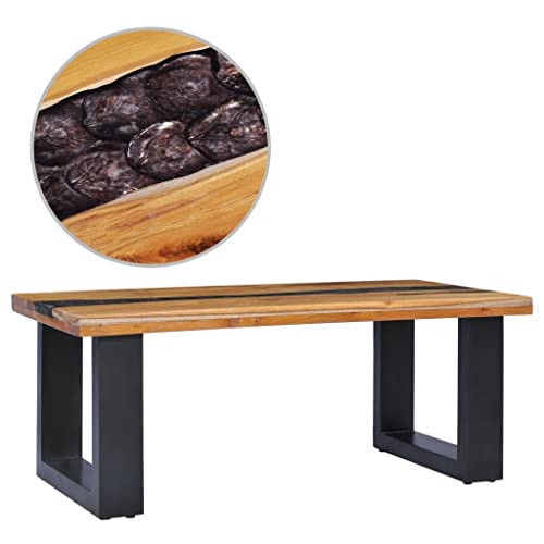 LIANGDONFC Tisch mechanismus couchtischcouchtisch、beistelltisch holzCouchtisch 100 x 50 x 40 cm Massivholz Teak und PolyresinGeeignet für Wohnzimmer, Büro