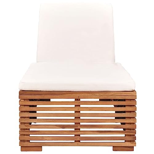 Sonnenliege mit Creme Kissen Teak Massivholz,316037