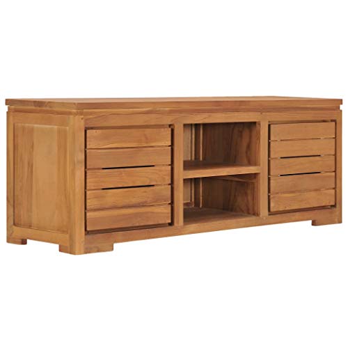 Chaduof TV-Schrank 110 x 30 x 40 cm Teak Massivholz, TV Lowboard, Fernsehschrank, Fernsehtisch, Fernseher Schrank, TV Sideboard, TV Board, TV Cabinet, TV Bank, TV Kommode