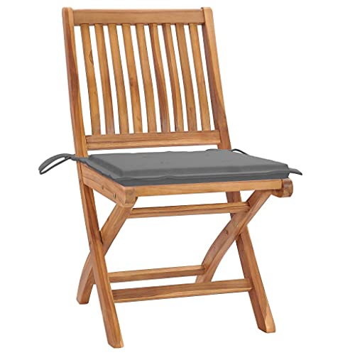 HETFTJN Camping Chair Campingstühle Lounge Sessel Outdoor Esszimmerstühle Modern - Gartenstühle 2 STK. mit Grauen Kissen Teak Massivholz für Garden Terrassen Balcony Outdoor