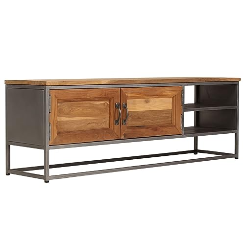 JUDYY TV-Schrank Recyceltes Teak und Stahl 120 x 30 x 40 cm, TV Lowboard, Fernsehschrank, Fernsehtisch, Fernseher Schrank, TV Sideboard, TV Board, TV Cabinet, TV Bank, TV Kommode