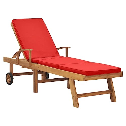 KTHLBRH Sonnenstuhl Strandliege Gartenliege Outdoor-Liege Sonnenliege mit Auflage Massivholz Teak Rot für Gärten, Pools, Terrassen