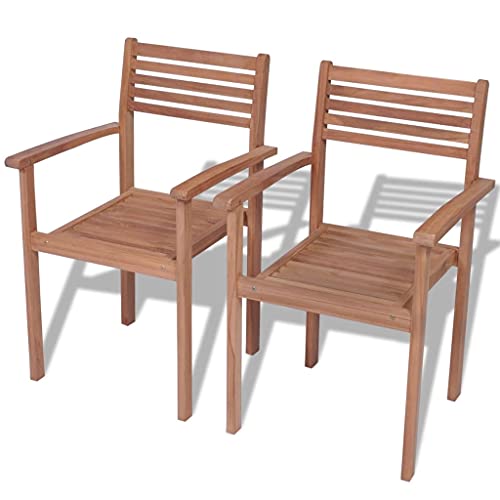 QJBSAVVA Stapelbare Gartenstühle, eckbank Sessel campingstuhl gartenstühle Geeignet für Wohnzimmer Living Room Garten Flur 2 STK. Massivholz Teak