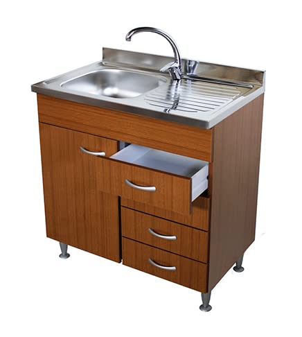 Arredobagno e Cucine Waschbeckenunterschrank Teak, 1 Tür und Kommode, ohne Spüle aus Edelstahl, 80 cm