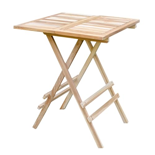 Spetebo Teak Klapptisch eckig Natur unbehandelt - 60 x 60 cm - Holz Garten Beistelltisch klappbar - Holztisch Gartentisch Balkontisch Kaffeetisch massiv klein