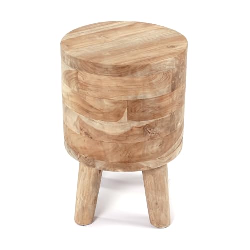 CREEDWOOD Holz SCHEMEL Novi | Teakholz, 45x30 cm | Runder Teakhocker, Holzhocker, Pflanzenhocker, Kleiner Beistelltisch, Sitzhocker, Blumenhocker, Beistellhocker