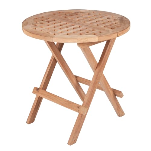 Riess Ambiente Wetterfester Beistelltisch Empire Teak 50cm Teakholz rund einklappbar Tisch Gartentisch Klapptisch