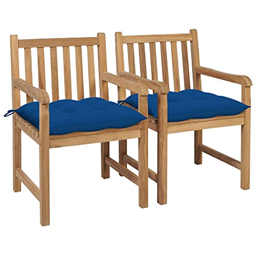 Gartenstühle 2 STK. mit Blauen Kissen Massivholz Teak,3062755