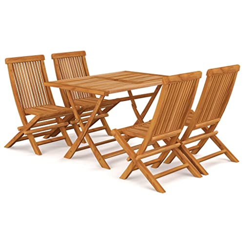 vidaXL Teak Massiv Gartenmöbel Set 5-TLG. Sitzgruppe Gartengarnitur Gartenset Sitzgarnitur Gartenstuhl Gartentisch Tisch Stühle Klappstühle