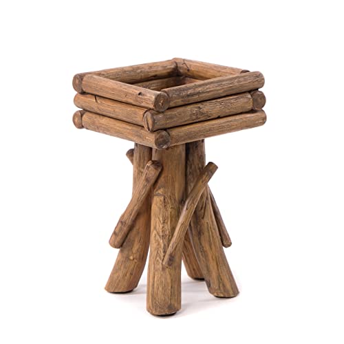 DESIGN DELIGHTS Holz BLUMENHOCKER Twist | Teakholz | rustikaler Hocker, Holzhocker, Flurtisch, Pflanzenhocker, Couchtisch, Beistelltisch, Wurzelholz Hocker | Größe: medium