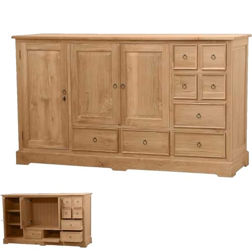 Teako Design Sideboard Valbo aus Teakholz, 210cm Breit, Wohnzimmer, FLEGT-Lizenziertes Teak, Robuste und langlebige Kommode, Massivholz, Aufbewahrungsmöbel, Landhausstil