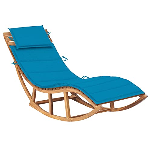 Homgoday Hollywoodschaukel mit Kissen aus massivem Teakholz, Sonnenliegen, Schlafsofa, Gartenliege, Pool-Liege, Sonnenliege für den Garten, blau