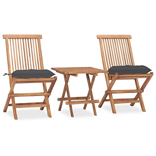 Homgoday Gartenmöbel-Set, zusammenklappbar, 3 Stück, Kissen aus massivem Teakholz, Stühle für den Außenbereich, Gartenmöbel für den Außenbereich, Terrasse, Möbel, Modell 3063213