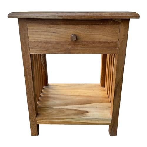 FaHome Holz Nachtkommode – Beistelltisch Nachttisch Nachtschrank – Vintage-Look aus massiven Teakholz - 50x40x30 cm