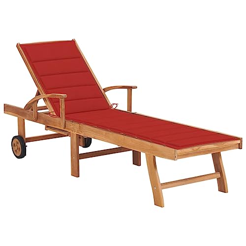 CIADAZ Sonnenliege mit Auflage Rot Massivholz Teak, Gartenliege, Liegestuhl, Sonnenstuhl, Sonneninsel Outdoor, Liegen, Gartenmöbel, Bäderliege, Relaxliege - 3063012