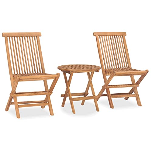 Homgoday Gartenmöbel-Set, klappbar, 3-teilig, massives Teakholz, Esstisch-Set für den Außenbereich, Gartenmöbel, Terrasse, Stühle und Tisch