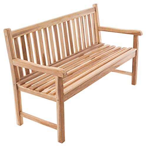 Divero 3-Sitzer Bank Holzbank Gartenbank Sitzbank 150 cm – zertifiziertes Teak-Holz unbehandelt hochwertig massiv – Reine Handarbeit – wetterfest (Teak Natur)