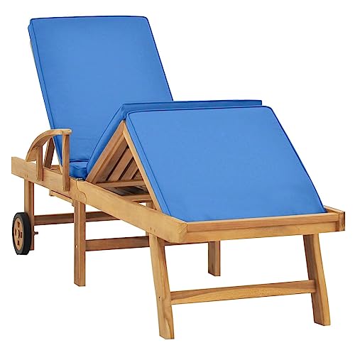 Sonnenliege mit Auflage Massivholz Teak Blau,48025