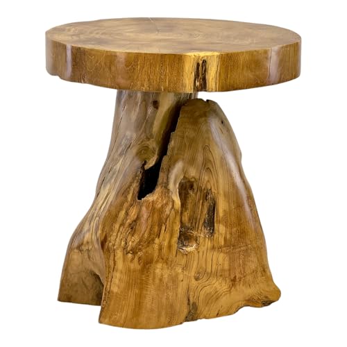 FaHome Holzhocker – Beistelltisch Blumenhocker Ablagetisch – Handgefertigt – Natürliche Form aus massivem Teakholz – 45x40x40 cm