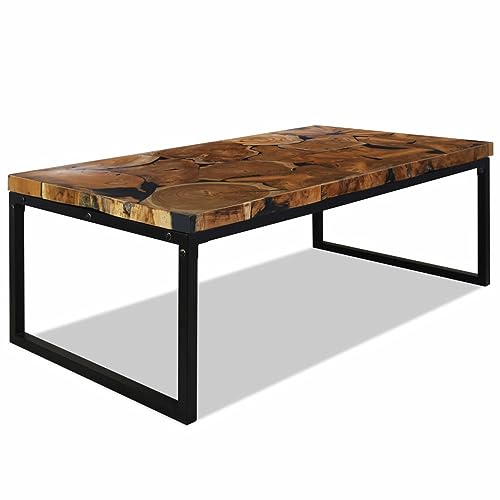 Homgoday Couchtisch, Teakharz, 110 x 60 x 40 cm, Schwarz und Braun, Beistelltisch, Beistelltisch, Couch, Teak-Akzent, Sofatisch für Wohnzimmer, Gästeempfang, Schlafzimmer und Büromöbel