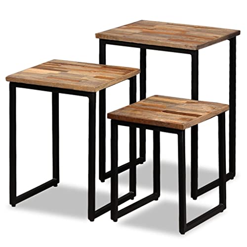 UTSRABFA Beistelltisch Küchentisch Pflanzenhocker Couch Tisch Satztisch Couchtisch-Set 3-TLG. Recyceltes Massivholz Teak Geeignet für Schlafzimmer, Wohnzimmer, Esszimmer, Küche