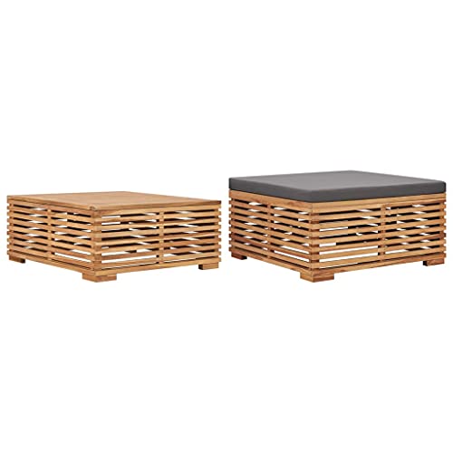 HEFZGDB Gartentisch und Fußhocker Set mit Dunkelgrauem Kissen Teakholz Lounge Sofa Terrassenmöbel Outdoor Sofa Geeignet für Garten, Terrasse, Pool.