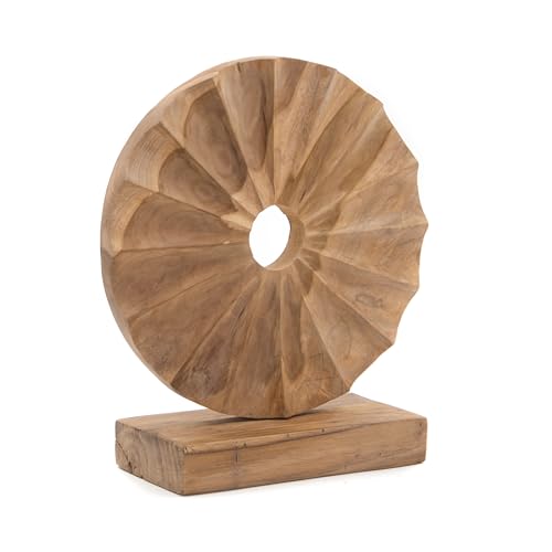 CREEDWOOD Natur SKULPTUR Circular | Teakholz, 36 cm | Runde Dekoskulptur, Deko Objekt, Teak Figur, Holzfigur, Naturholz Deko Aufsteller, Holz Statue