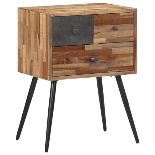 Homgoday Nachttisch 47 x 31,5 x 60 cm aus massivem Teakholz, Sideboard, Nachttisch, Büromöbel, Bodenschrank, Nachttisch für Schlafzimmer