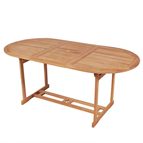 SDWEHO7 Gartentisch aus Holz, Garten Esstisch mit Schirmloch, Terrassentisch Holztisch Balkontisch für Hinterhof, 180x90x75 cm Teak Massivholz