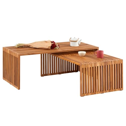 IDIMEX Couchtisch Havana aus Teak Natur Rustikales Design Massivholztisch Lamellenoptik Couchtisch aus Holz