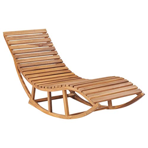 HETFTJN Sun Lounger Strandliegestuhl Strandstuhl Gartensessel Outdoor - Schaukelliege mit Auflage Massivholz Teak für Camping Outdoor Balkon Garten