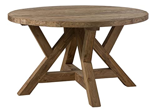 Massivmoebel24.de | Bassano runder Esstisch aus Massivholz #182 | aus recyceltem Teak-Holz - Natur | Ø160cm | mit Kreuzgestell | Kaffeetisch Massivholztisch Tisch