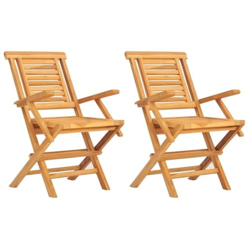 HETFTJN Loungesessel Einfacher Strandstuhl Esszimmerstühle Modern Balkonstuhl - Gartenstühle 2 STK. Klappbar 56x63x90 cm Massivholz Teak für Balcony Garden Outdoor Terrassen