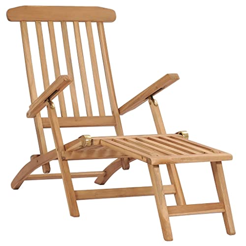 vidaXL Teak Massiv Garten Liegestuhl mit Fußstützen Tisch Klappbar Deckchair Sonnenliege Gartenliege Holzliege Liege Gartenmöbel Relaxliege